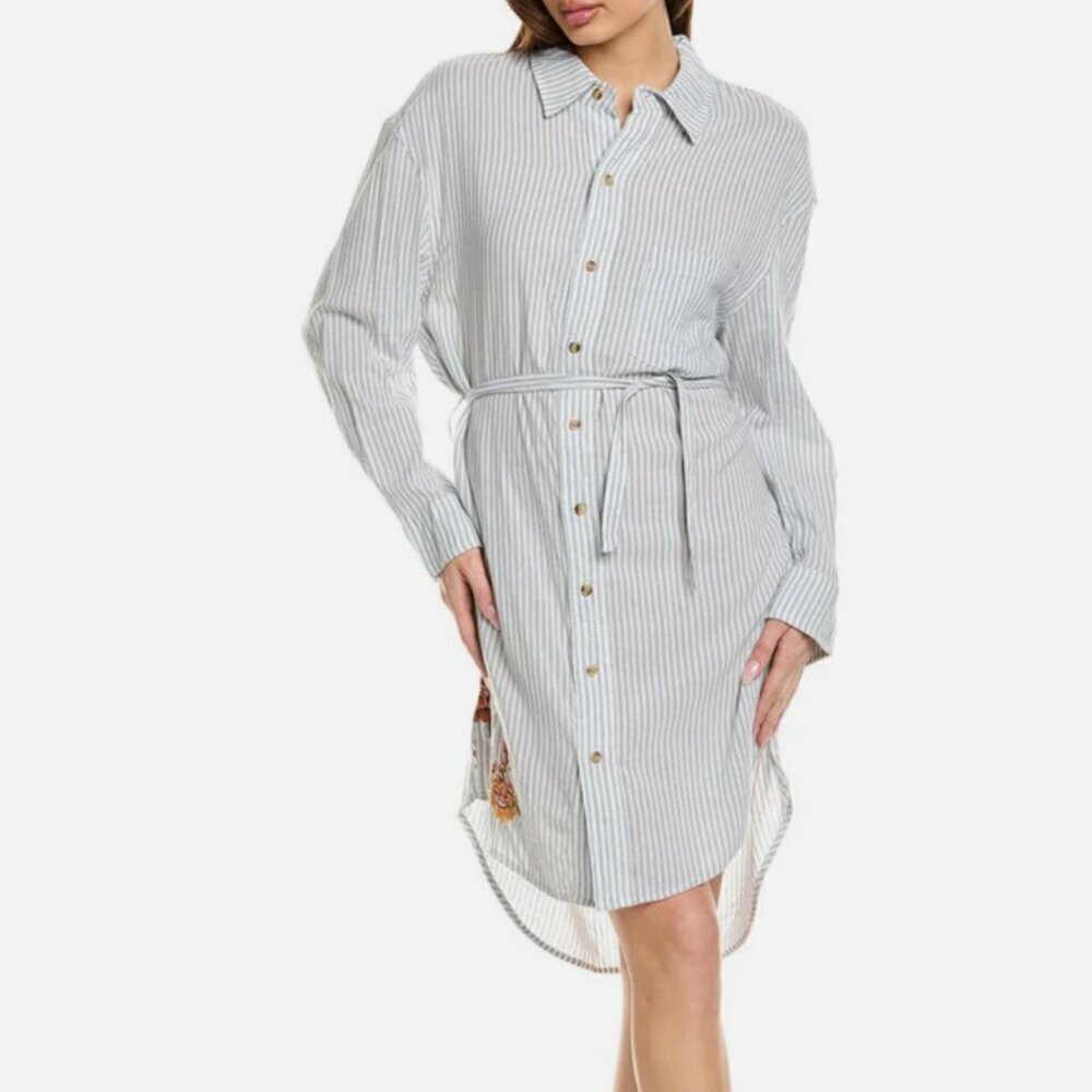#28 NWT Driftwood Jeans Stripe Shirt Dress in Indigo Stripe